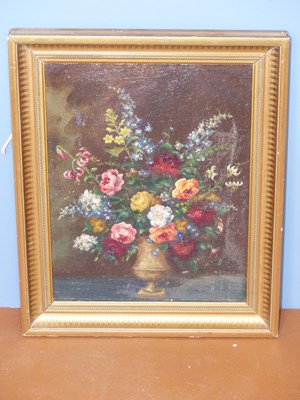 Lot 417 - 19th century, a vase of flowers, oil on canvas....