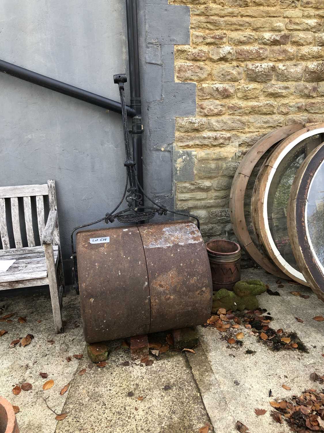 Lot 638 - A large Victorian garden grass roller