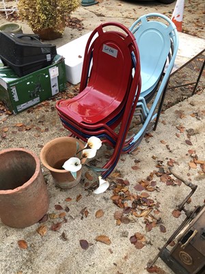 Lot 642 - Eight colourful Stak-a-Bye chairs, together...