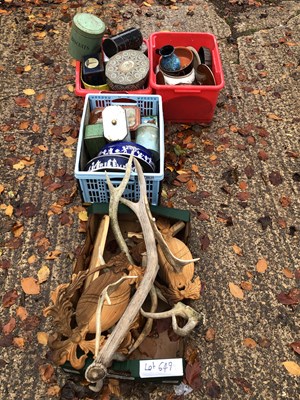 Lot 649 - Kitchen tins, candlesticks, and a collection...
