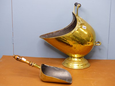 Lot 449 - A brass helmet shaped coal scuttle together...