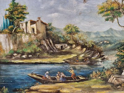 Lot 458 - 20th century school, figures by ruins in...