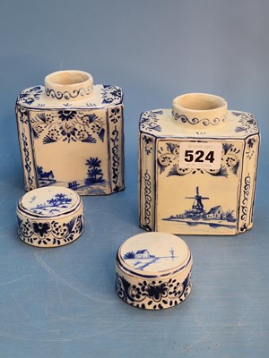 Lot 524 - Two Delft blue, manganese and white tea...