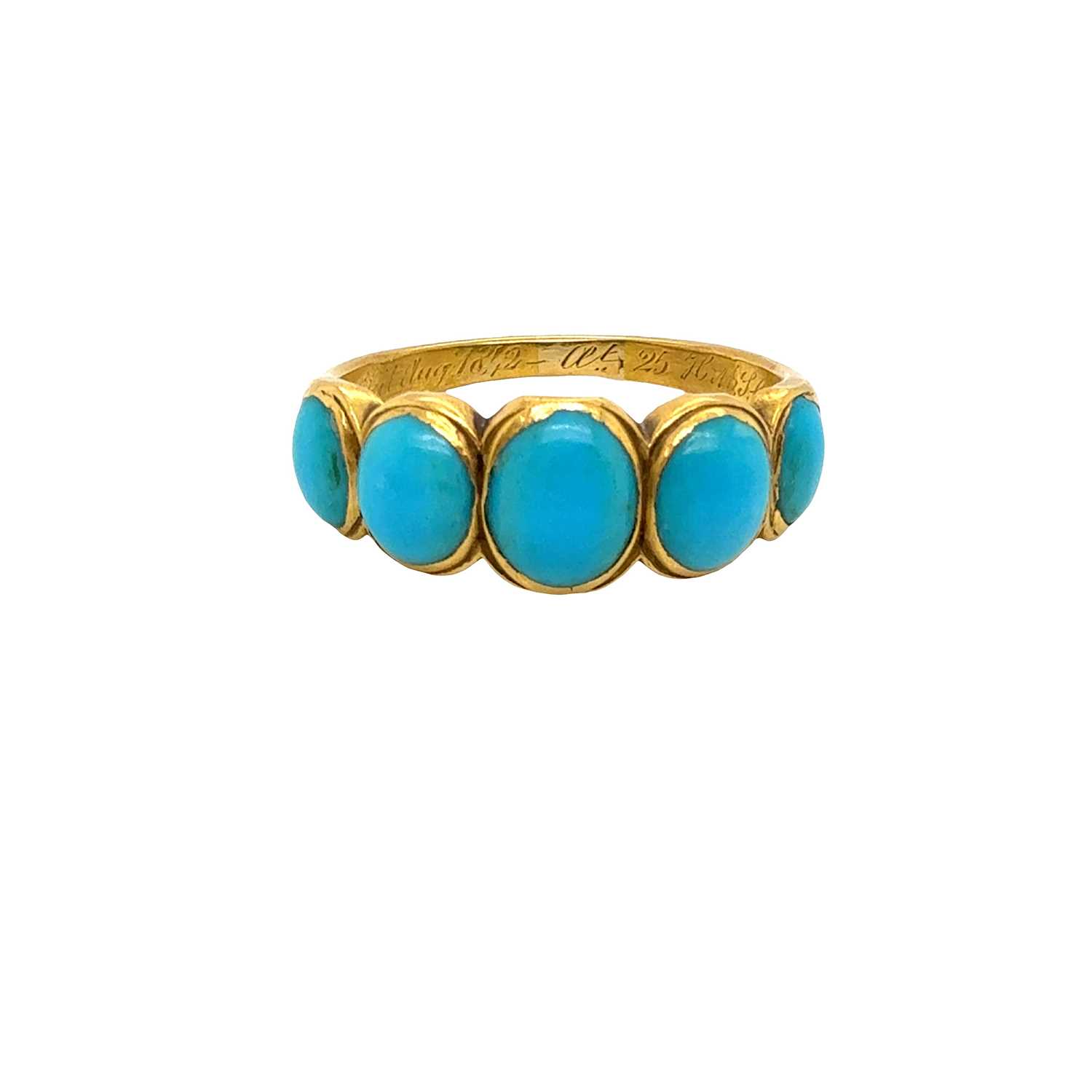 Lot 5 - An antique turquoise and gold graduated half...