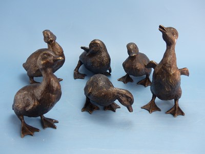 Lot 581 - Six bronze figures of ducklings.   h 18cms.