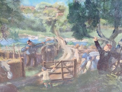 Lot 586 - 20th century school, a family with cattle by a...