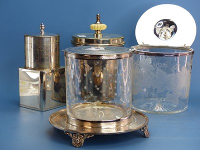 Lot 594 - An Elkington plate mounted glass biscuit...