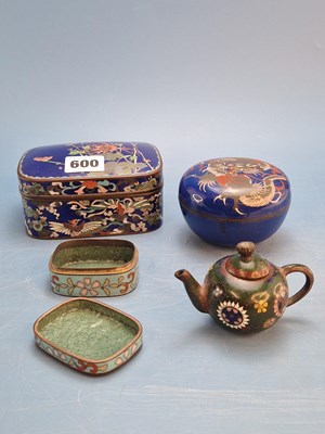 Lot 600 - Three various oriental cloisonne blue ground...