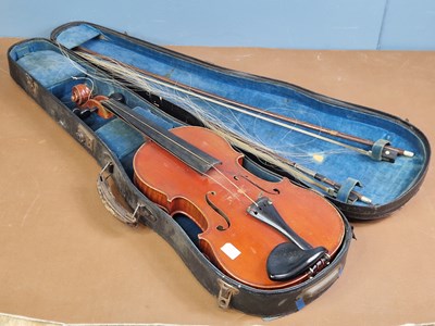 Lot 616 - A London Manby violin cased with two bows, the...
