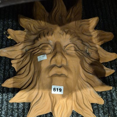 Lot 619 - Two green man terracotta wall masks together...