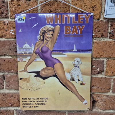 Lot 624 - A Whitley Bay seaside sign featuring a lady in...