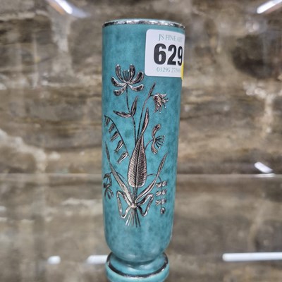 Lot 629 - A Gustavsberg Argenta green cylindrical vase...