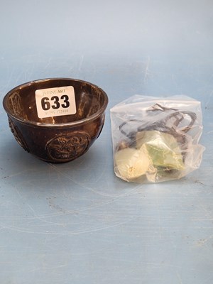 Lot 633 - A Chinese copper lined coconut tea bowl carved...