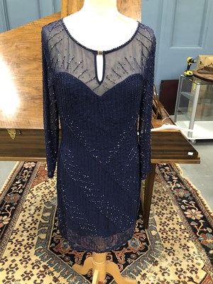 Lot 144 - Clothing - Reiss blue beaded dress UK size 10,...