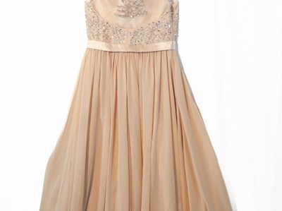 Lot 108 - Cream beaded evening gown, size 10 Fashion...