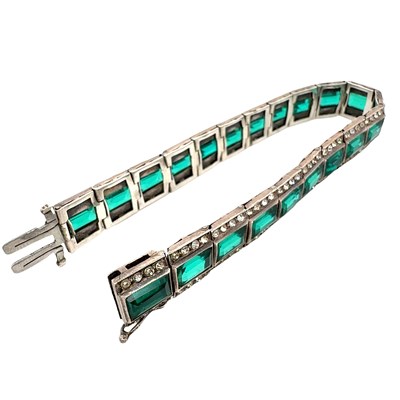 Lot 66 - An Art Deco green and white paste set, panel...