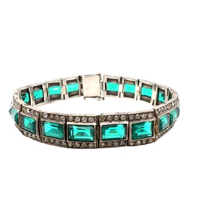 Lot 66 - An Art Deco green and white paste set, panel...