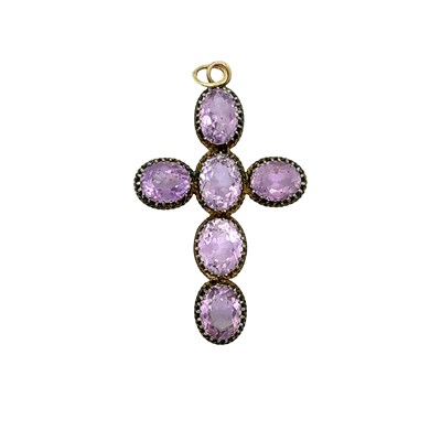 Lot 80 - A pendant cross set with six amethysts....