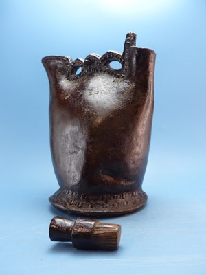 Lot 242 - A heavy leather Turkish ottoman water vessel