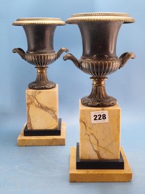 Lot 228 - A pair of bronze and marble grand-tour style urns