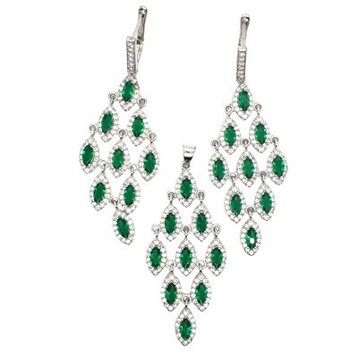 Lot 85 - A silver pendant and earring suite of...