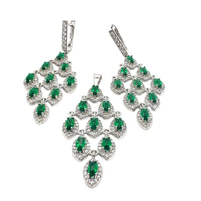 Lot 85 - A silver pendant and earring suite of...