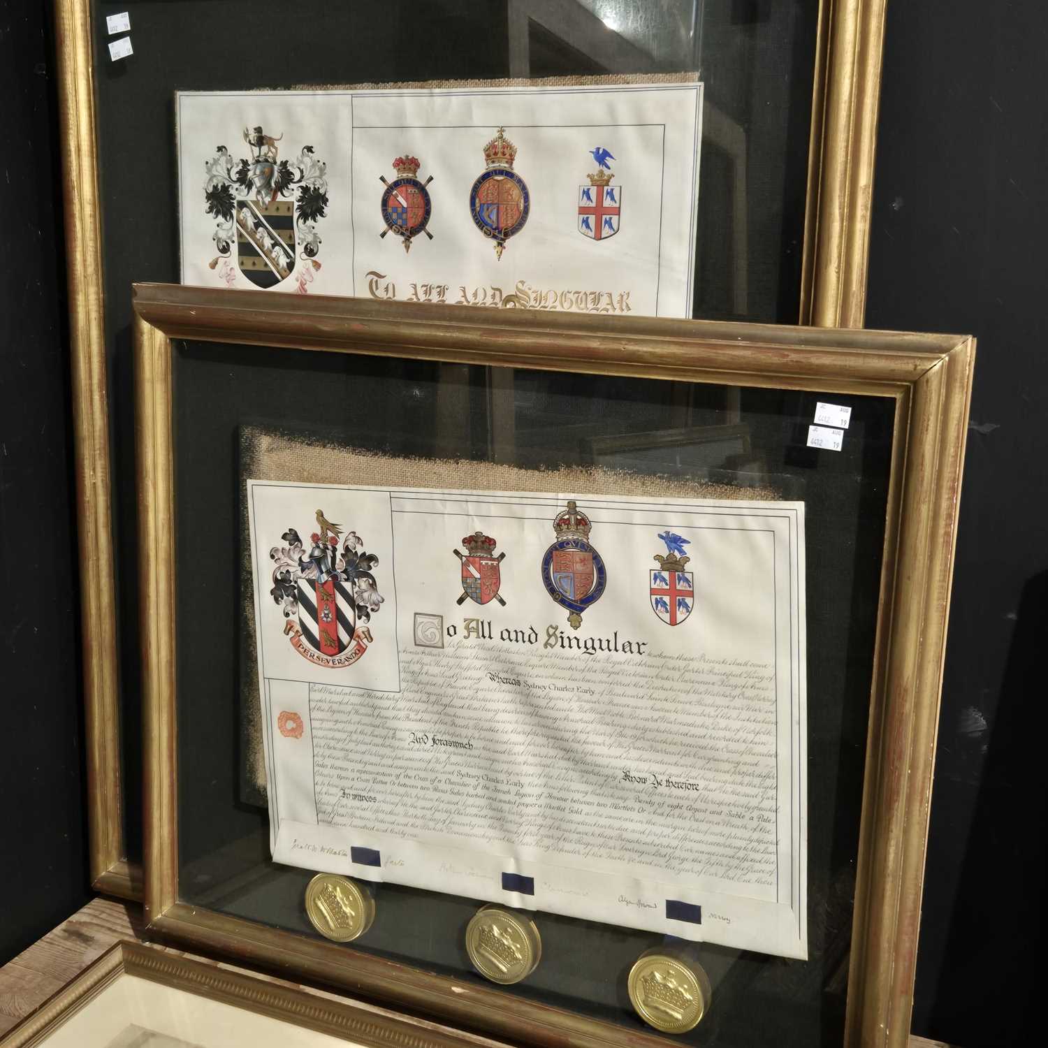Lot 1502 - Two large framed presentation Indentures with...