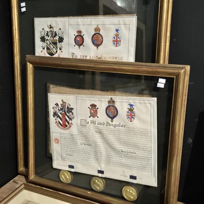 Lot 1502 - Two large framed presentation Indentures with...