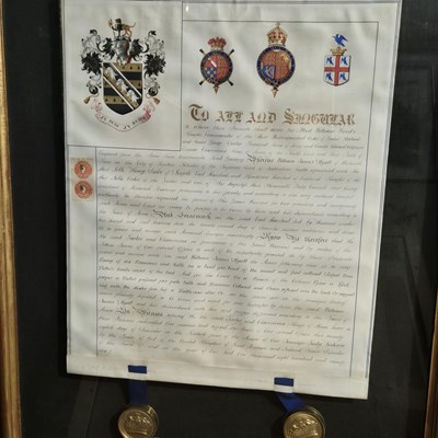 Lot 1502 - Two large framed presentation Indentures with...