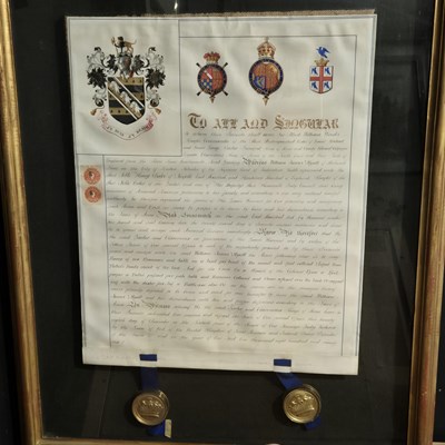 Lot 1502 - Two large framed presentation Indentures with...