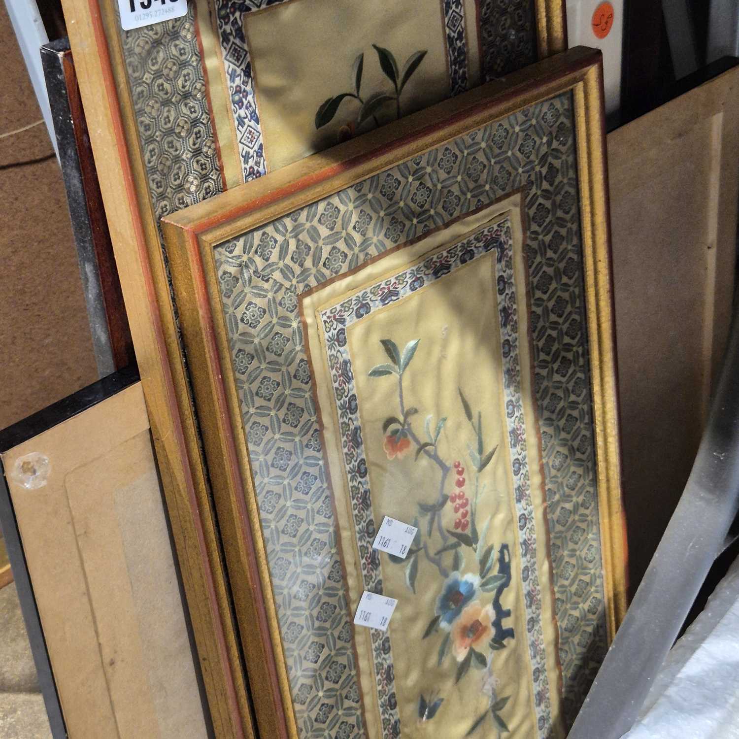 Lot 1543 - Two vintage oriental silk panels and a...