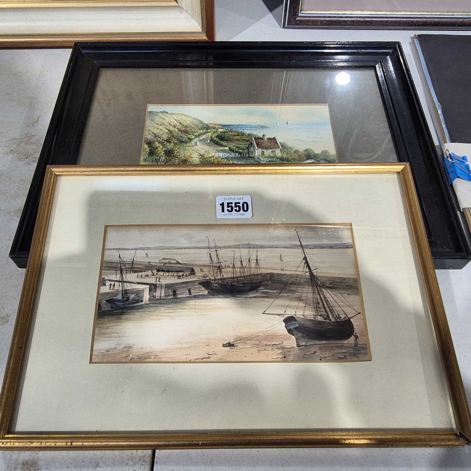 Lot 1550 - Two antique watercolours, coastal scenes.