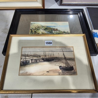 Lot 1550 - Two antique watercolours, coastal scenes.