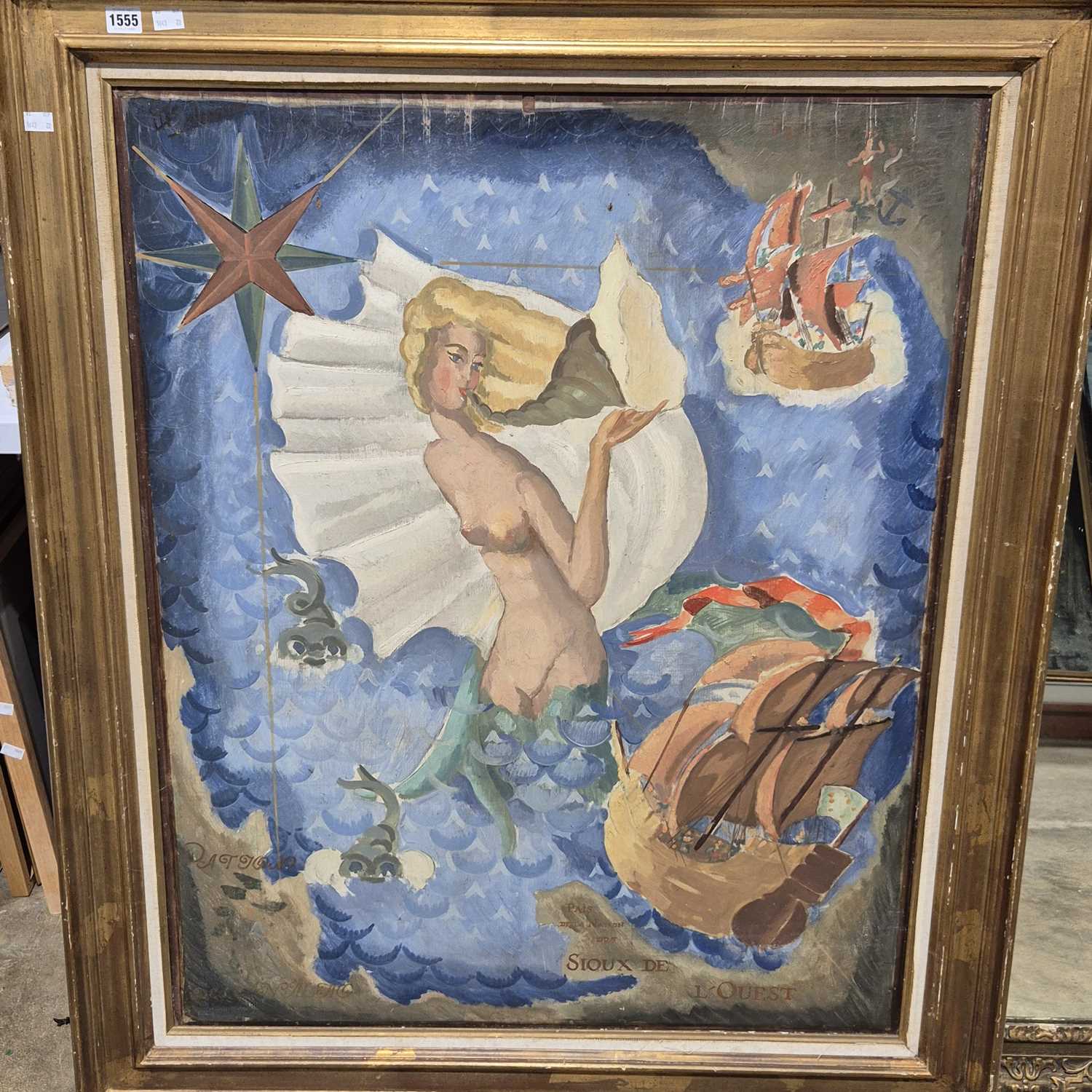 Lot 1555 - 20th-century school. - Mermaid and ships in...