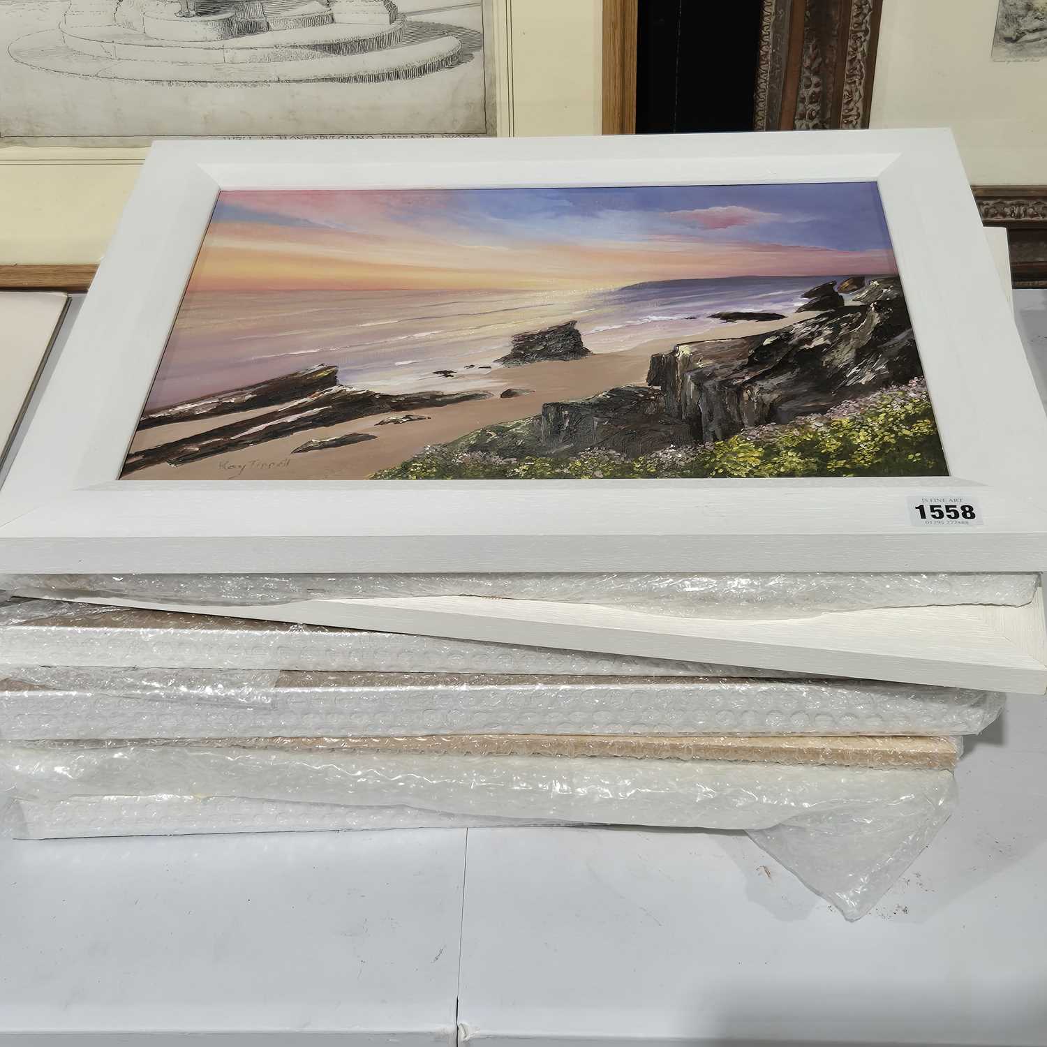 Lot 1558 - A group of 7 framed artworks, mostly coastal...