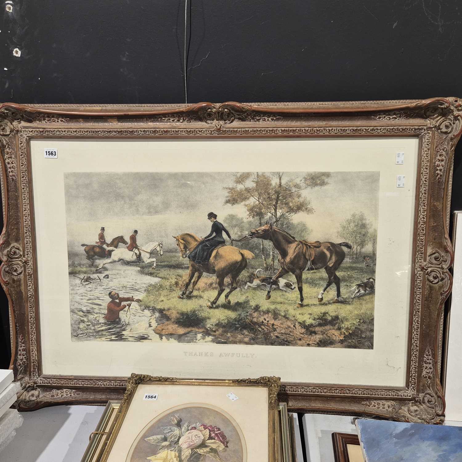 Lot 1563 - A large colour sporting print "Thanks Awfully"
