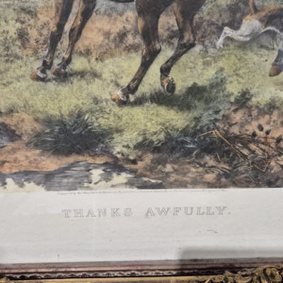 Lot 1563 - A large colour sporting print "Thanks Awfully"