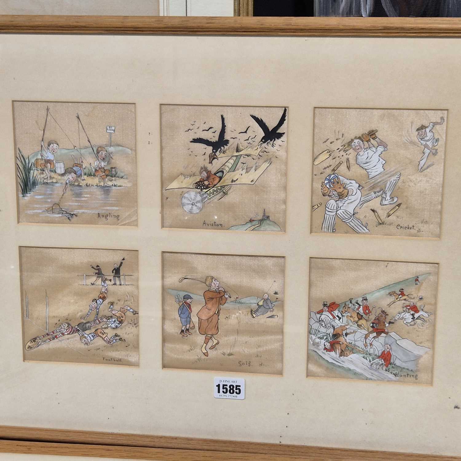 Lot 1585 - Two framed sets of six watercolours on silk...