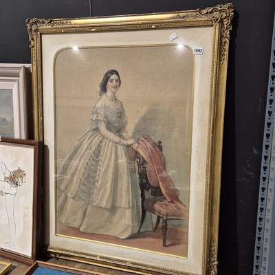Lot 1592 - A large late Victorian pastel study of a lady...