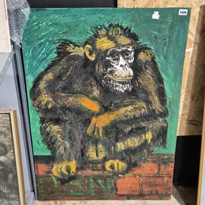 Lot 1606 - A large 20th-century oil on board. "Chimp on...