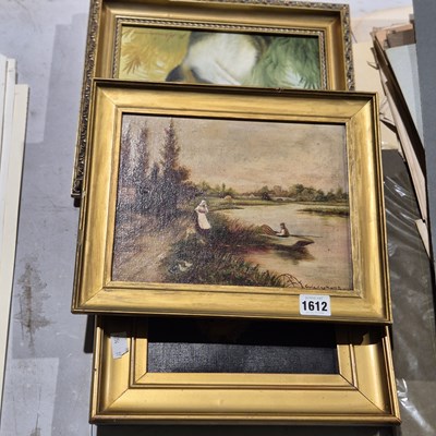 Lot 1612 - A small antique oil on canvas, signed...