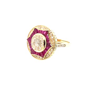 Lot 1011 - An Art Deco style 14ct yellow gold ruby and...