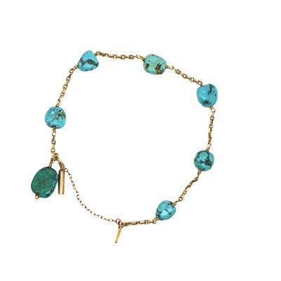 Lot 1032 - A vintage natural turquoise nugget bracelet of...
