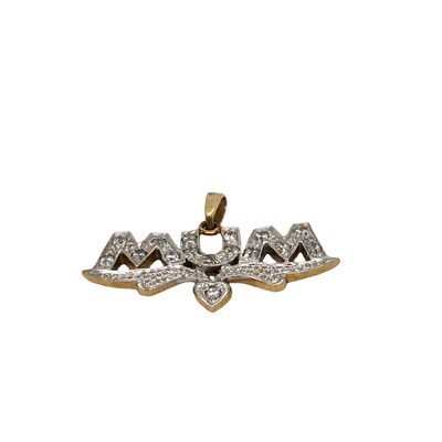 Lot 1060 - A 9ct hallmarked gold MUM pendant, pave-set...