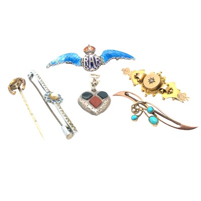 Lot 1087 - A mixed lot comprising a silver and enamel RAF...