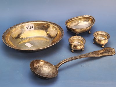 Lot 1181 - An 800 silver oval hammered bowl, another...