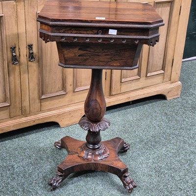 Lot 1193 - A Regency rosewood work table with a canted...