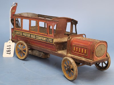 Lot 1197 - Attributed to Bing, a tin plate clockwork bus...