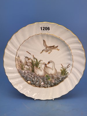Lot 1206 - A Meissen 'Swan' service plate, crossed swords...