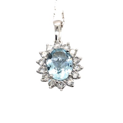 Lot 1028 - An 18ct white gold oval aquamarine and round...
